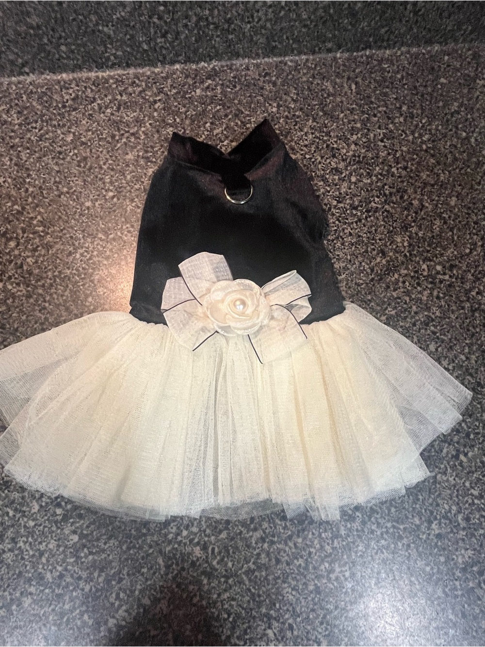 Black & Cream Tulle Pet Dress with Bow Accent